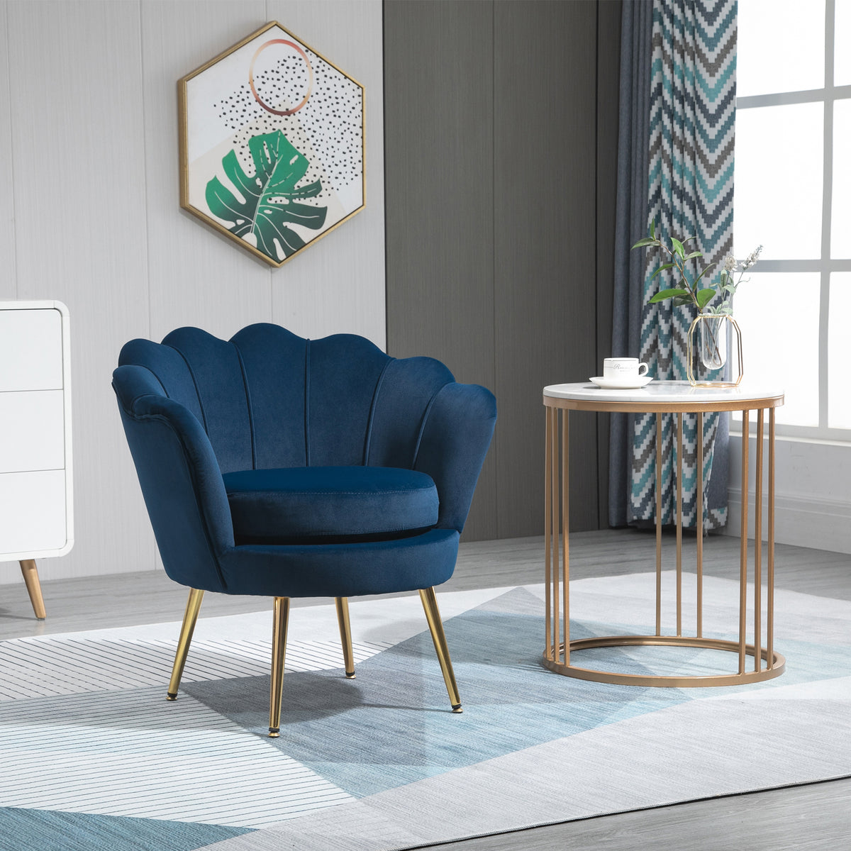Modern Accent Chair, Velvet-Touch Fabric Leisure Club Chair with Gold Metal Legs for Bedroom, Dark Green – view 21