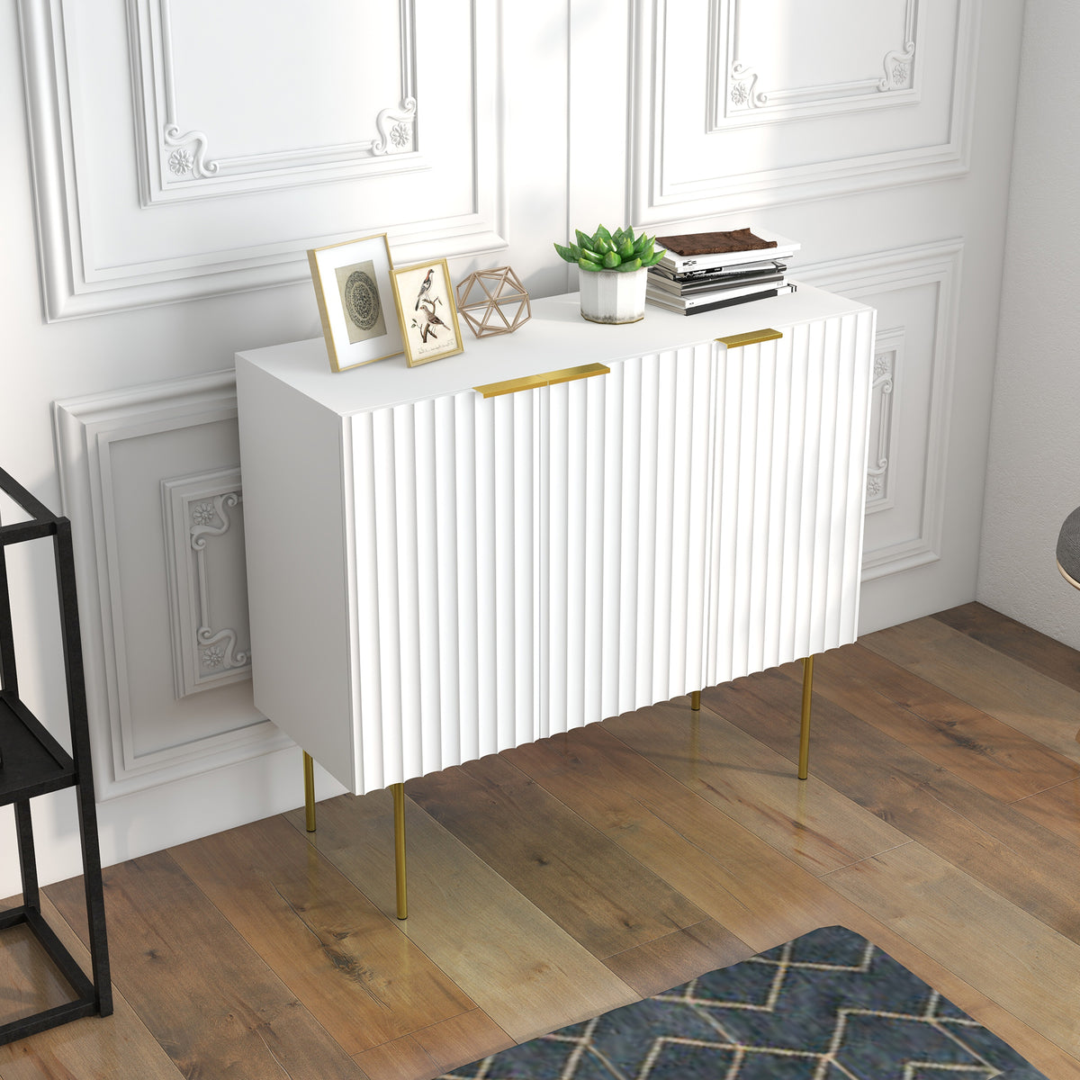 Modern Storage Cabinet Sideboard Buffet Cabinet with Gold Legs for Living Room Dining Room Hallway Black – view 20