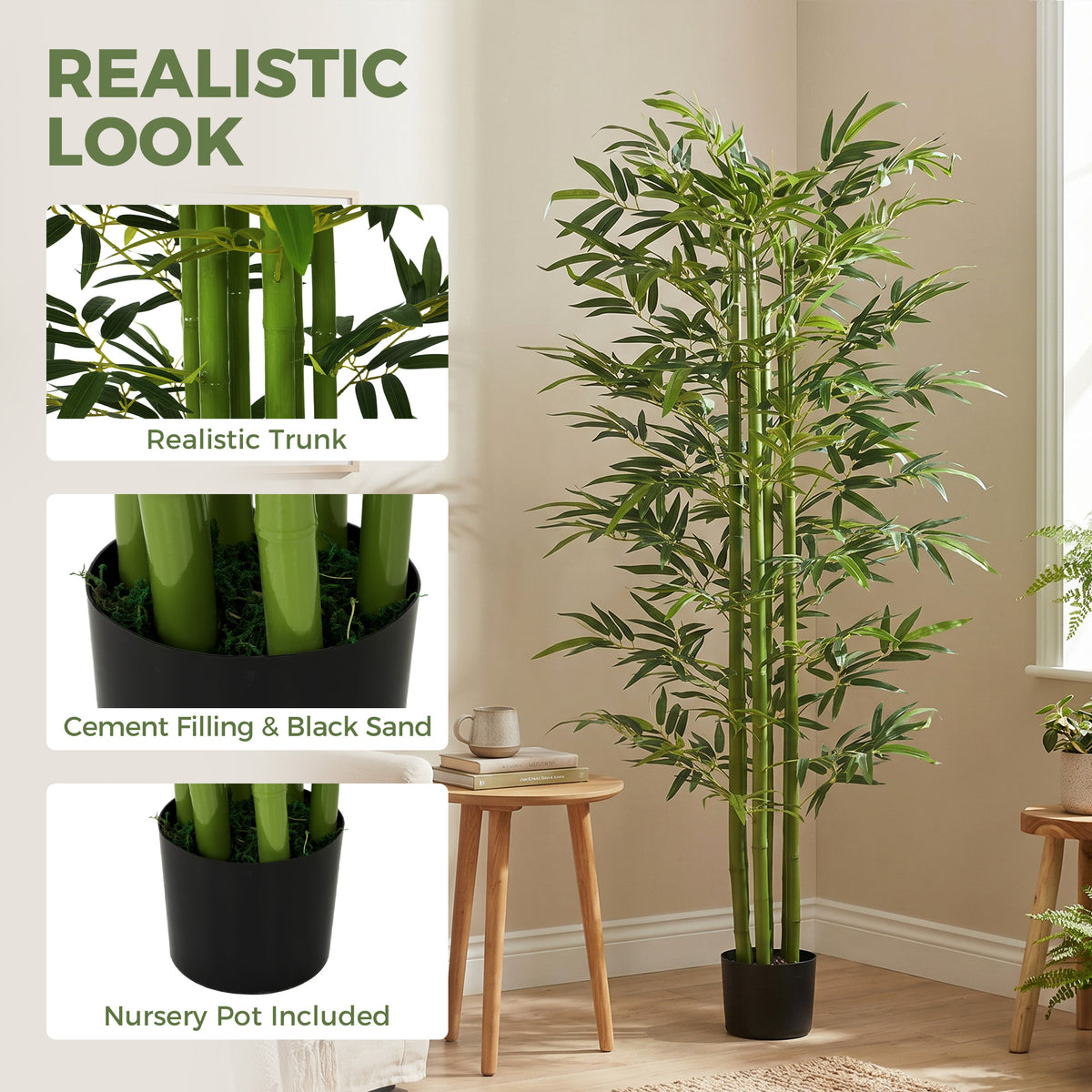 Indoor Fake Plants, Artificial Bamboo Tree with Adjustable Shape for Home Office Living Room Decor, Green