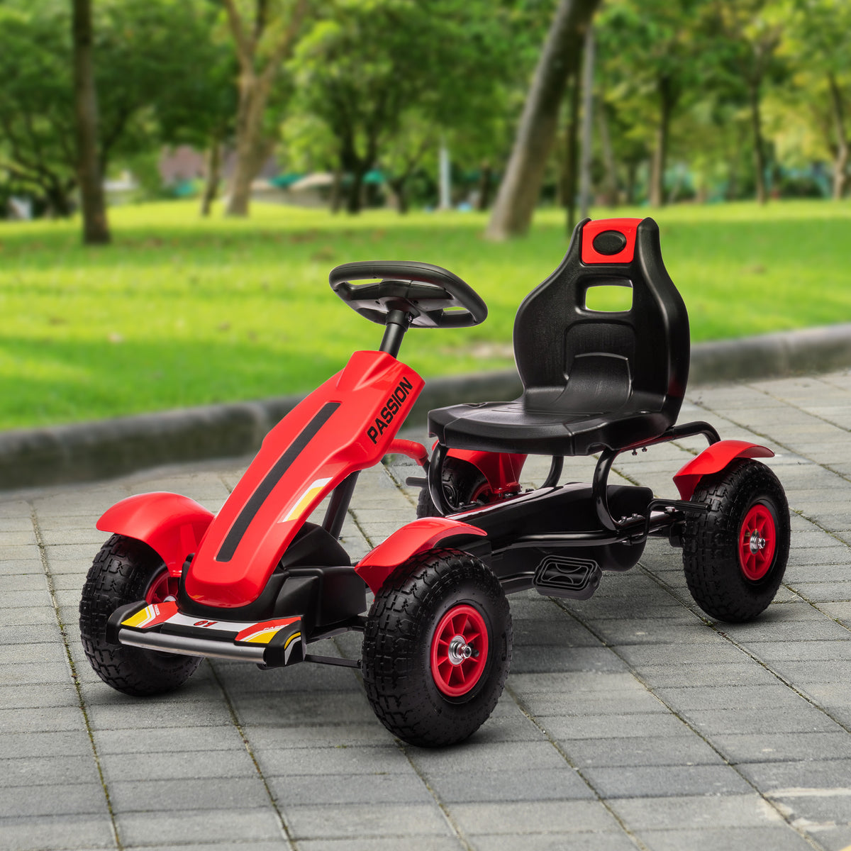 Aosom Pedal Go Kart for Kids, Pedal Car with Adjustable Bucket, Handbrake, 4 Rubber Wheels Powered Ride