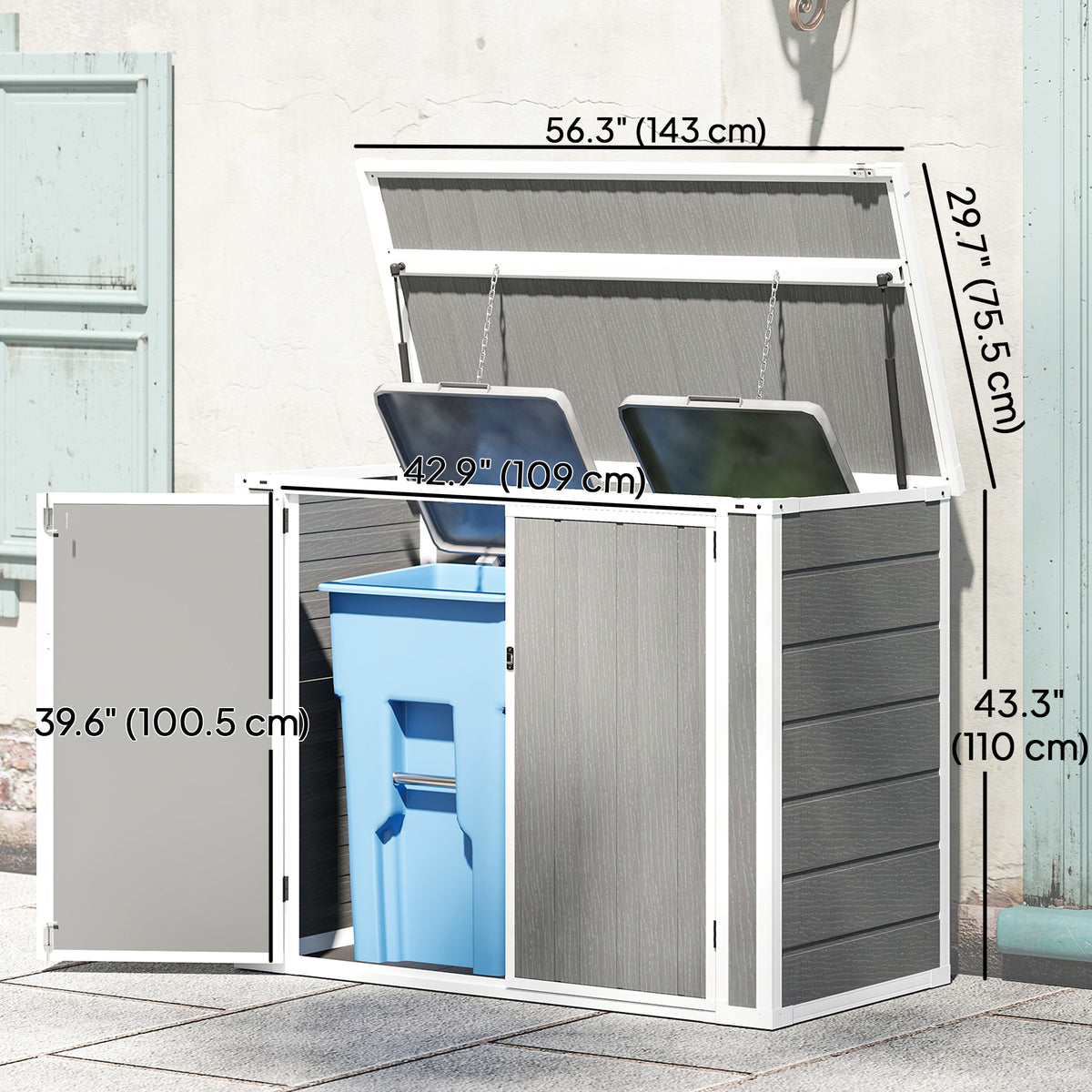 41 Cu. Ft. Outdoor Storage Shed, Outdoor Horizontal Trash Can Storage with Chain Lid, Lockable Storage Box – view 2