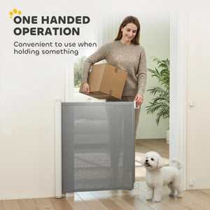Retractable Pet Safety Barrier Gate, Flexible and Extensible for Stairways Doorways Hallways, Grey