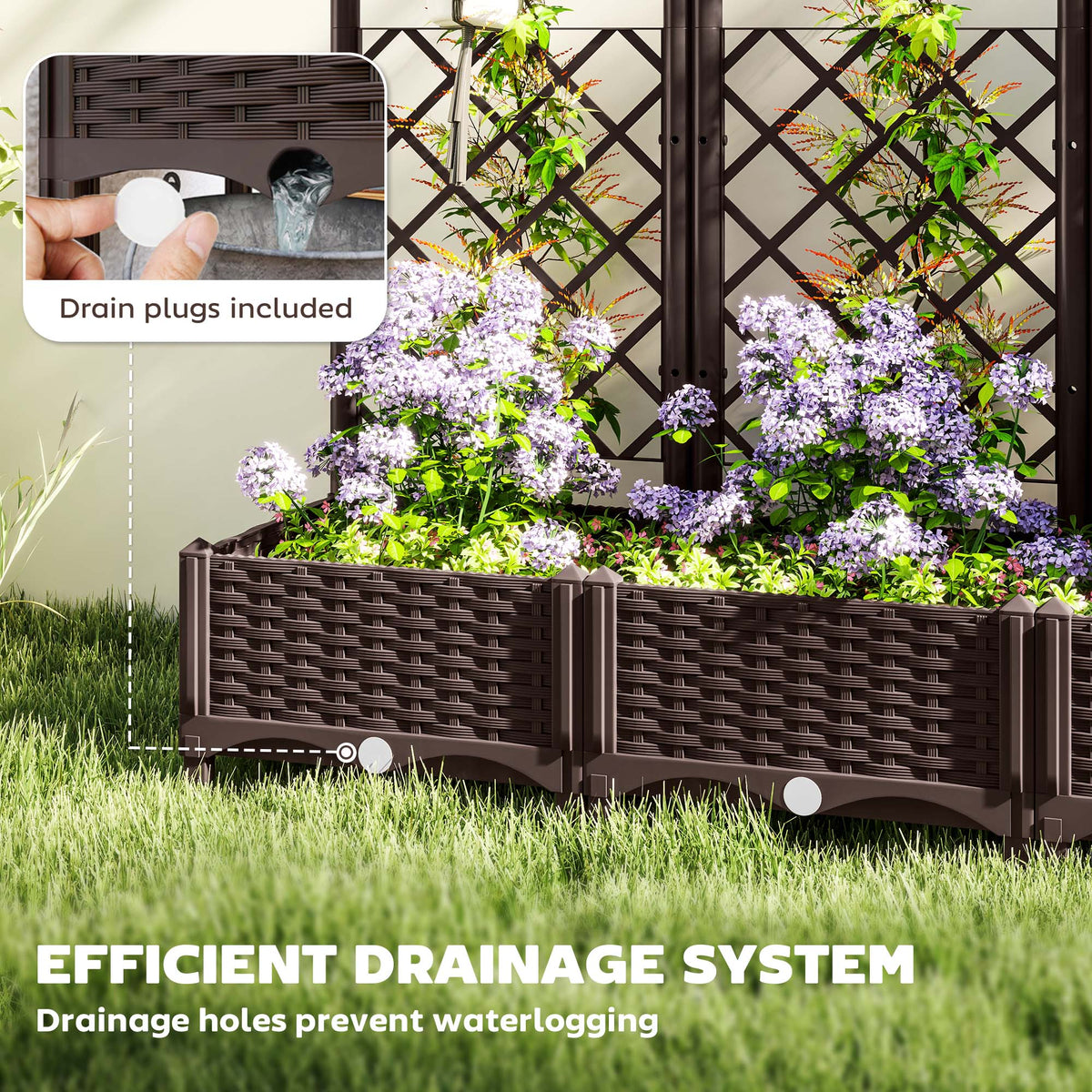 Raised Garden Bed with Trellis, Plastic Raised Flower Bed with Drainage Holes and Drain Plugs – view 20