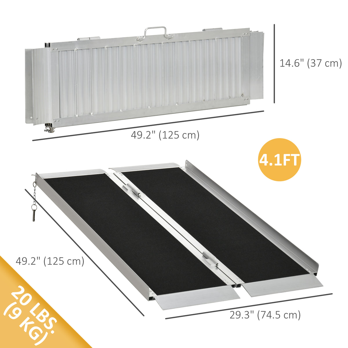 2' Portable Wheelchair Ramp Aluminum Threshold Mobility Single-fold for Scooter with Carrying Handle