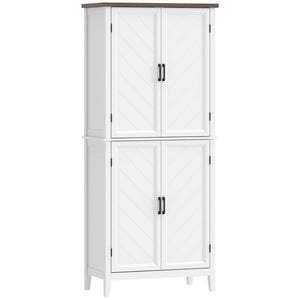 70" Tall Kitchen Storage Cabinet Modern Farmhouse Pantry Cabinet with 4 Chevron Doors and 4 Adjustable Shelves, White