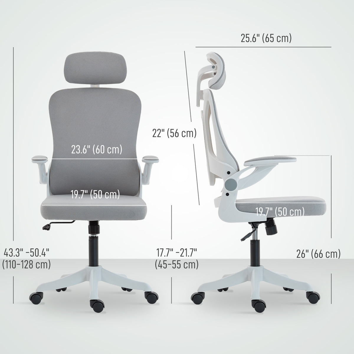 Ergonomic Office Chair, Swivel Desk Chair with Adjustable Lumbar Support, Headrest and Height, Flip-up Armrests, Grey