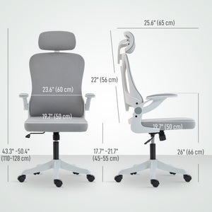 Ergonomic Office Chair, Swivel Desk Chair with Adjustable Lumbar Support, Headrest and Height, Flip-up Armrests, Grey