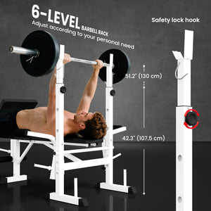 Soozier Bench Press Set Adjustable Weight Bench with Squat Rack, Preacher Curl Pad, Leg Developer and Weight Storage