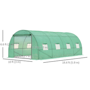 Walk-in Tunnel Greenhouse, 19 x 10 x 6.6 ft Hoop House with Zipped Roll-Up Door, 8 Mesh Windows, Wind Resistance Level 4, Green