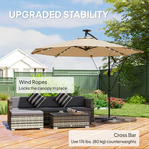 9.7ft Solar LED Cantilever Patio Umbrella with 32 LED Lights, Cross Base, Crank Handle, for Poolside, Deck – view 12