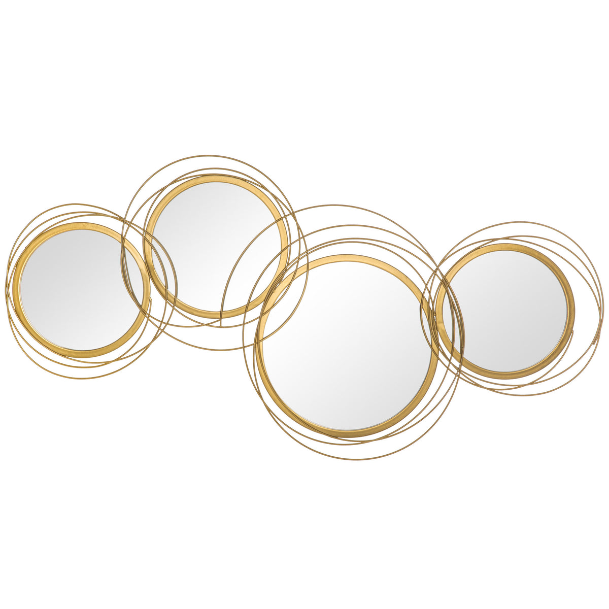 Metal Wall Art Gold Frame Circle Bathroom Mirror Decor Home Hanging Wall Sculptures, 42.25"L x 22"W x 1.5"H, Gold