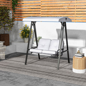 2-Seater Outdoor Porch Swing with Adjustable Canopy, Patio Swing Chair for Garden, Poolside, Backyard, Beige – view 22
