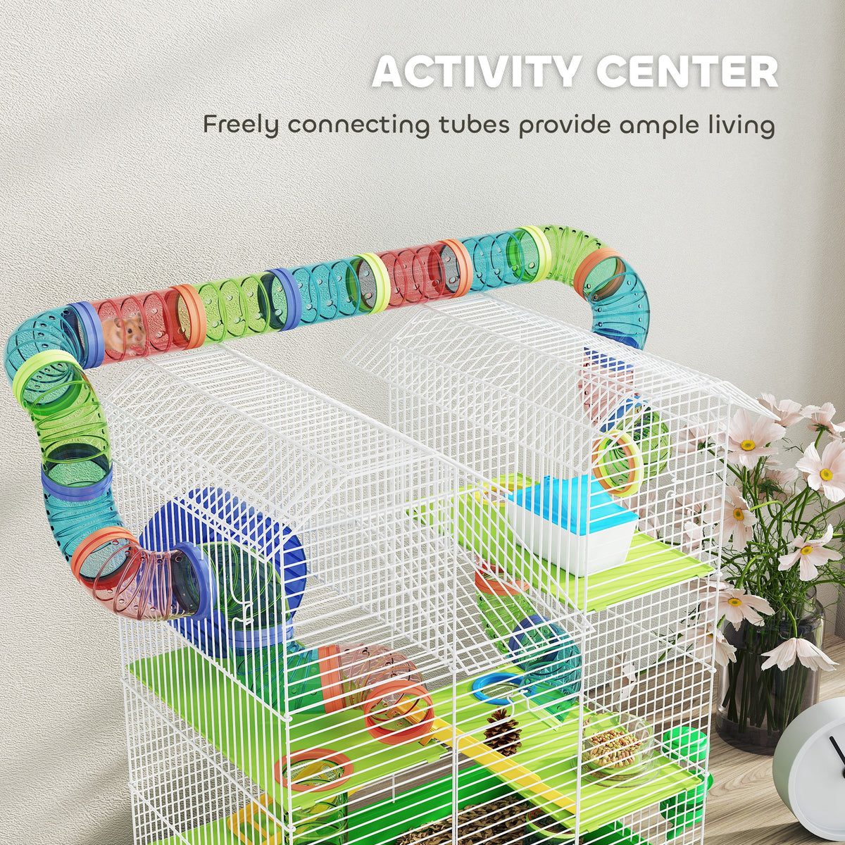 18.5" Hamster Cage, 5 Tiers Small Animal House with Tunnel Tube System, Exercise Wheel, Water Bottle, Blue – view 13
