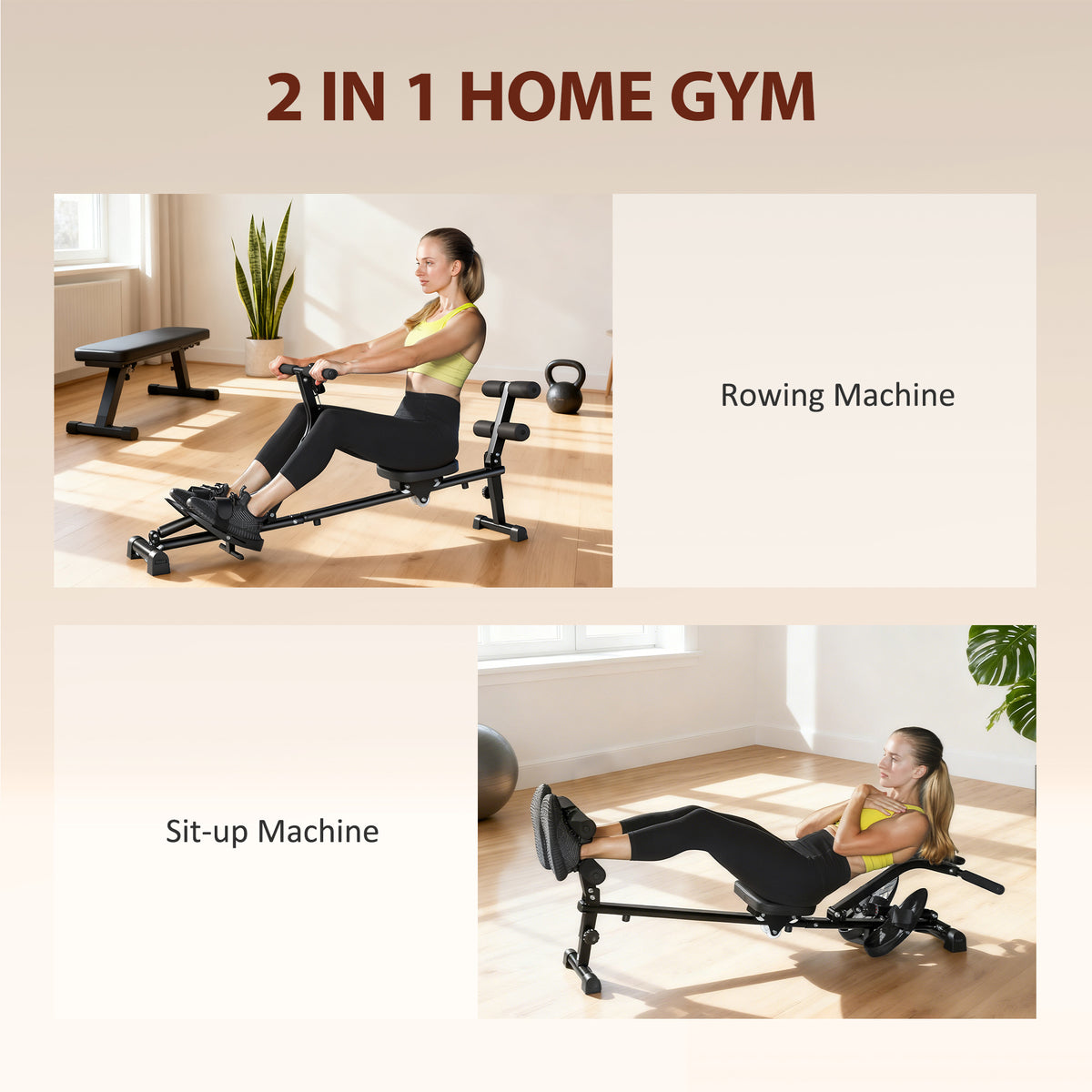 Soozier Hydraulic Rowing Machine with LCD Monitor, Sit-Up Function for Home Gym, Black