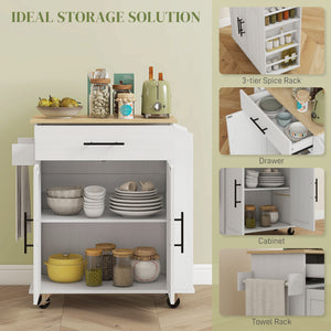 Rolling Island with Wheels for Kitchen, Kitchen Island on Rollers with Power Outlets, Drawer and Doors