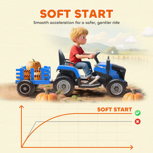 Qaba 12V Kids Ride On Tractor with Trailor, Remote Control, Music, Lights, Shifter, for Kids Ages 3-8 Years
