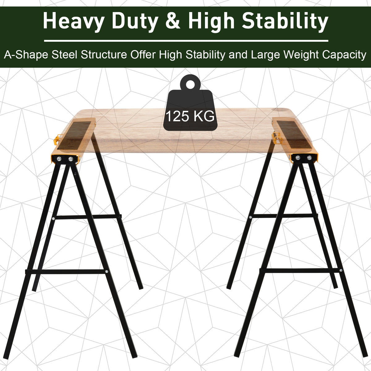 2PCS Saw Horse Twin Pack Folding Workbench Metal Trestle Stands with Non-slip EVA Surface Orange