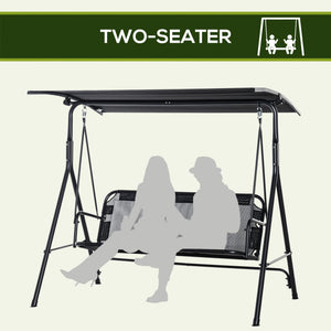 2-Person Porch Swing Chair, 2 Seater Patio Swing Bench w/ Adjustable Canopy, Breathable Seat for Garden – view 3