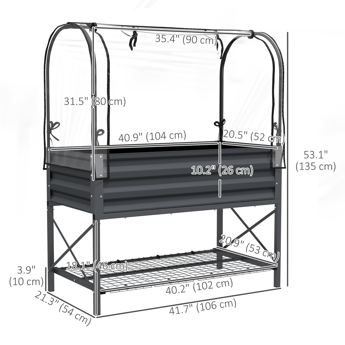 Raised Garden Bed with Cover, Metal Elevated Planter Box with Bottom Shelf and Liner, Black – view 9