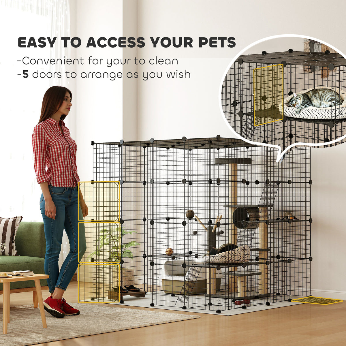 4 Tier DIY Cat Cage Indoor, Catio for 1-3 Cats with Hammock, 5 Doors, 3 Ramps, 3 Jumping Platforms – view 12