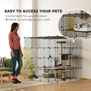 4 Tier DIY Cat Cage Indoor, Catio for 1-3 Cats with Hammock, 5 Doors, 3 Ramps, 3 Jumping Platforms – view 12