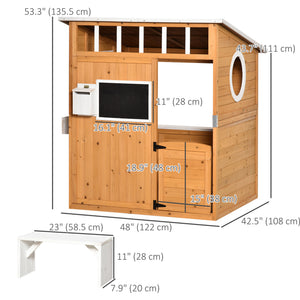 Wooden Outdoor Playhouse for Kids with Working Door, Windows, Mailbox, Bench, Flowers Box and Blackboard, Yellow