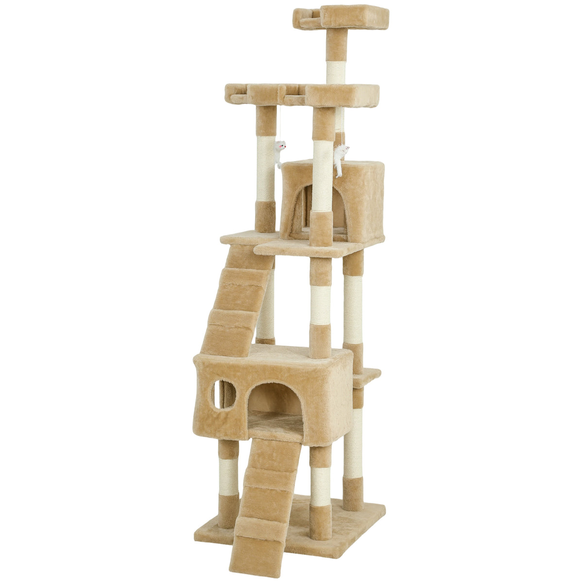 68-inch Multi-Level Cat Scratching Tree Kitty Activity Center Post Tower Condo Pet Furniture w/ Toy Beige – view 5