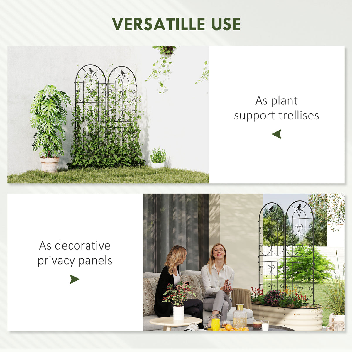 Set of 2 Metal Garden Trellis, Decorative Trellis Panels, Bird Design, 120 x 50 cm, Black – view 12