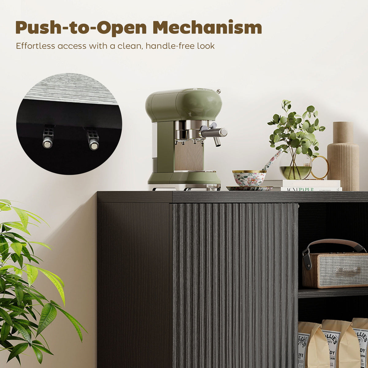 Sideboard Buffet Cabinet Set of 2, Kitchen Cabinet with Soft-Close Door and Adjustable Shelves, Distressed Black Grey