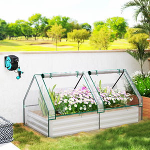 6' x 3' Metal Planter Box with Cover, Raised Garden Bed with Mini Greenhouse for Herbs, Vegetables, Green and Dark Grey