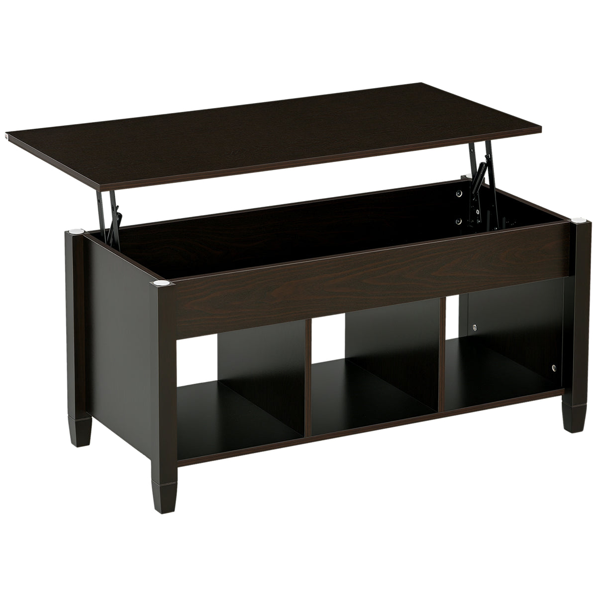 Lift Top Coffee Table, Modern Center Table with Storage Shelves and Hidden Compartment for Living Room