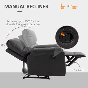 Recliner Chair, Manual Reclining Chair with Footrest, Padded Seat for Living Room, Bedroom, Study, Dark Grey – view 3