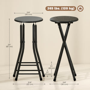 Set of 4 Foldable Barstools, Counter Height Bar Stools with Footrest and Steel Legs for Kitchen Island, Black