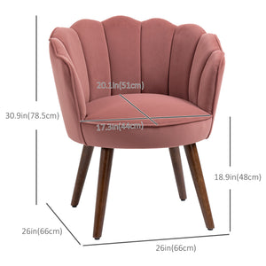 Modern Vanity Chair, Velvet-feel Fabric Leisure Accent Chair with Wood Legs for Living Room, Pink