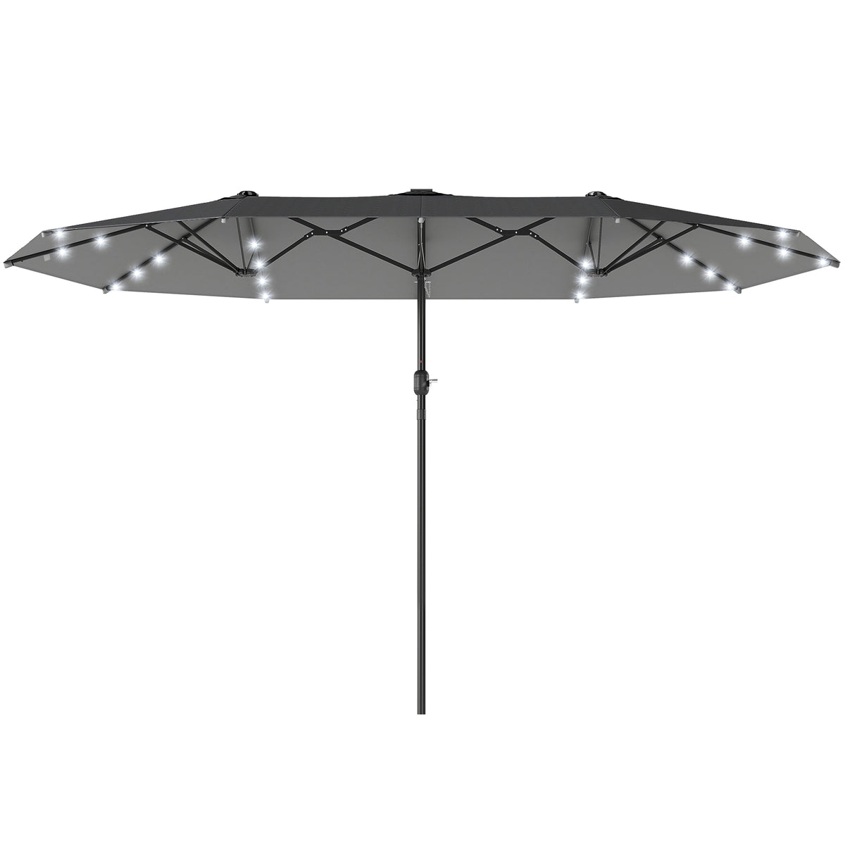 174" Double-Sided Sun Umbrella Garden Parasol Patio Sun Shade Outdoor with LED Solar Light, Khaki – view 8