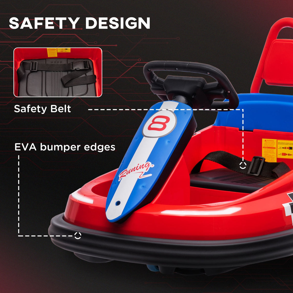 Aosom Kids Bumper Car, 6V 360° Rotation Electric Ride on Car, Twin Motors Battery Powered Toy with Music, Horn and Lights, Safety Belt, for Boys and Girls Aged 18-48 Months -