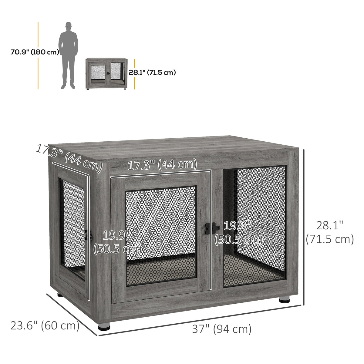 Pet Crate End Table with Water-resistant Cushion or Large Medium Dogs, Black – view 16
