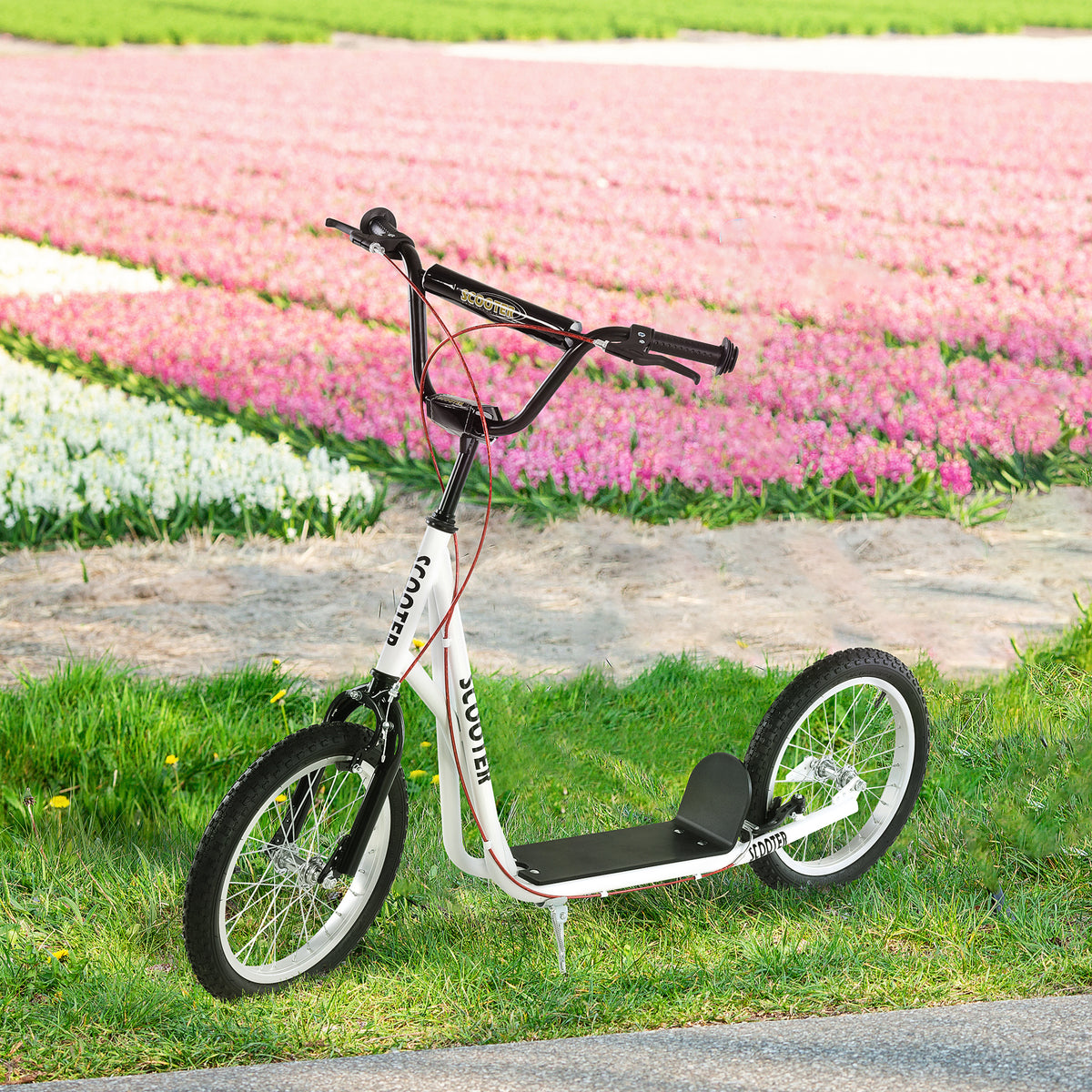 Aosom Kids Kick Scooter for 5+ Year Old, Kids Ride on Toy w/ 16'' Inflatable Wheel Dual Brakes