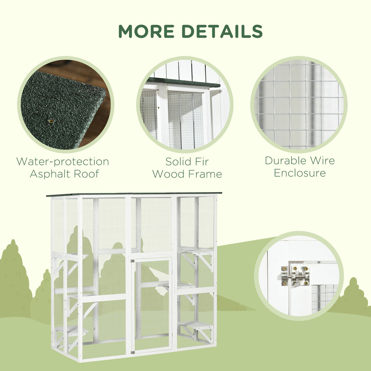 Large Outdoor Catio Enclosure, Weatherproof Cat House with Asphalt Roof,  Wooden Cat Patio Cage with 6 Balanced Platforms, 71" x 39" x 71", Grey