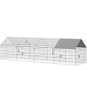 Metal Chicken Coop with UV-Resistant Cover for Hens, Rabbits, Ducks, Geese, 168.5" x 42.1" x 43.7", Grey