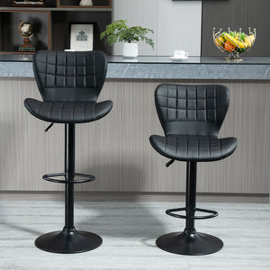 Bar Stools Set of 2, Adjustable Height Swivel Bar Chairs, PU Leather Upholstered Kitchen Counter Stools with Wide Seat, Back and Footrest, Black