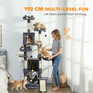 76" Large Cat Tree for Indoor Cats with 8 Scratching Posts, 3 Plush Beds, 2 Hammocks, 2 Large Condos, Ramp – view 3
