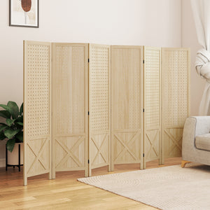 4.7' 3 Panel Wooden Room Divider with Pegboard Display, Folding Privacy Screen for Home Office, Natural – view 34