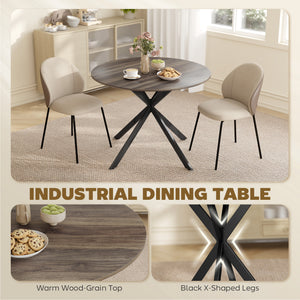 40" Round Kitchen Table for 4, Industrial Dining Table with Steel Legs for Dining Room, Distressed Brown