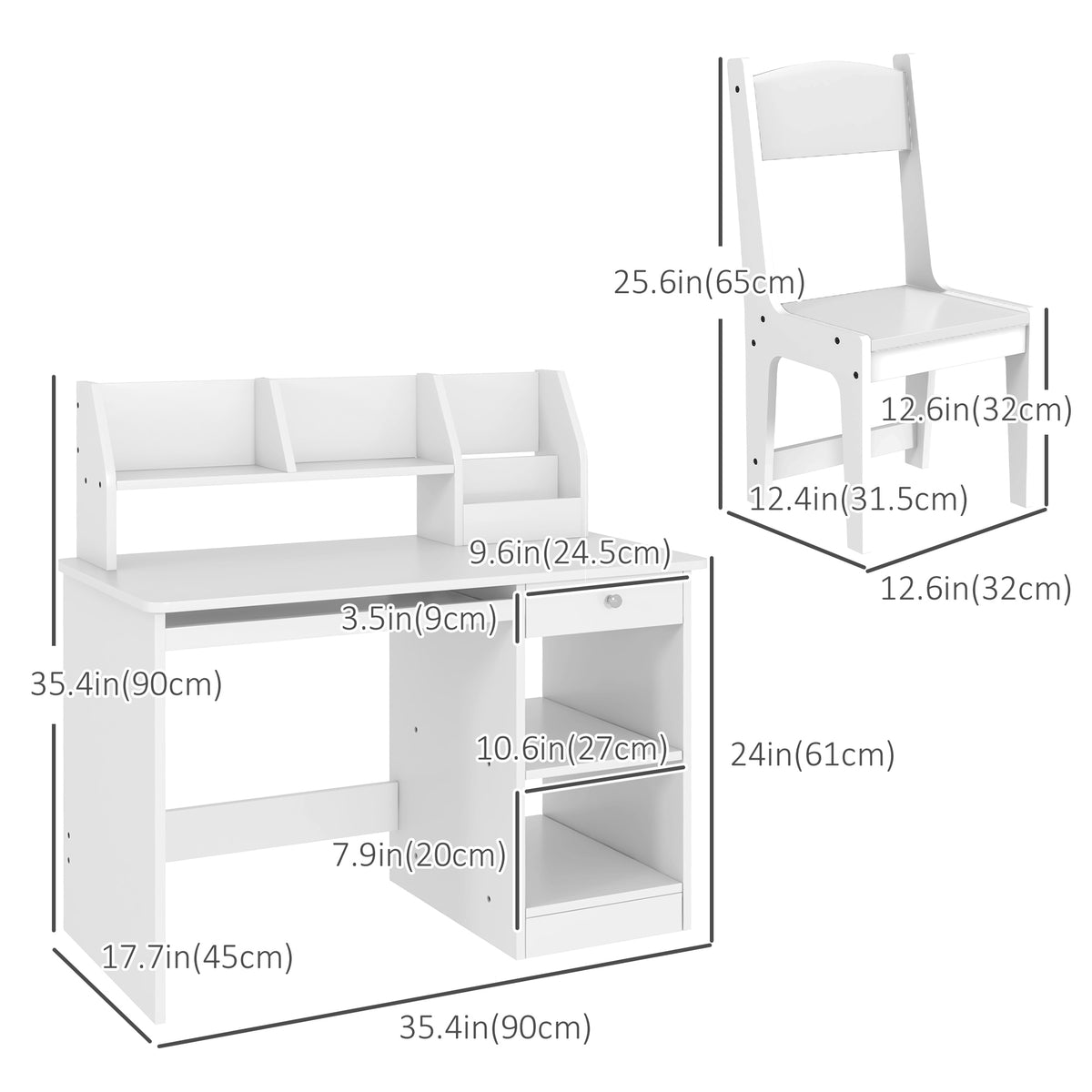 Qaba Kids Desk and Chair Set for 5-8 Year Old with Storage, Study Table and Chair for Children