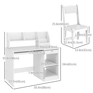 Qaba Kids Desk and Chair Set for 5-8 Year Old with Storage, Study Table and Chair for Children