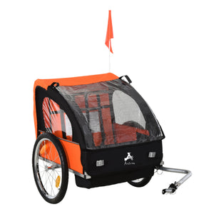 Aosom 2-Seat Child Bike Trailer for Kids with a Strong Steel Frame, 5-Point Safety Harnesses, & Comfortable Seat