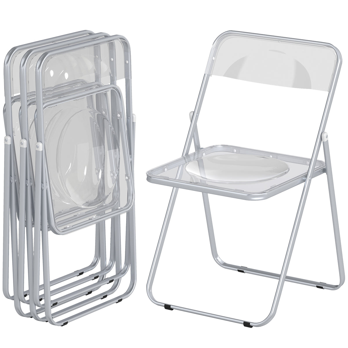 4 Pack Acrylic Foldable Chairs, Transparent Folding Chairs for Living Room, Home Office, Party, Clear