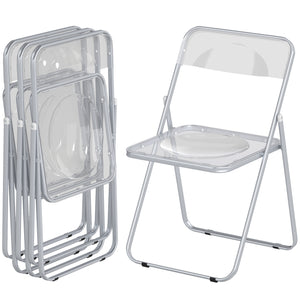 4 Pack Acrylic Foldable Chairs, Transparent Folding Chairs for Living Room, Home Office, Party, Clear