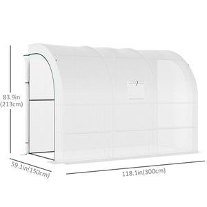 Lean-to Greenhouse Outdoor Gardening Green House with Windows and 2 Zipper Doors, 10' x 5' x 7', White